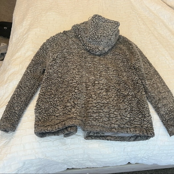 Grey Fuzzy Hooded Jacket Coat - Picture 4 of 4